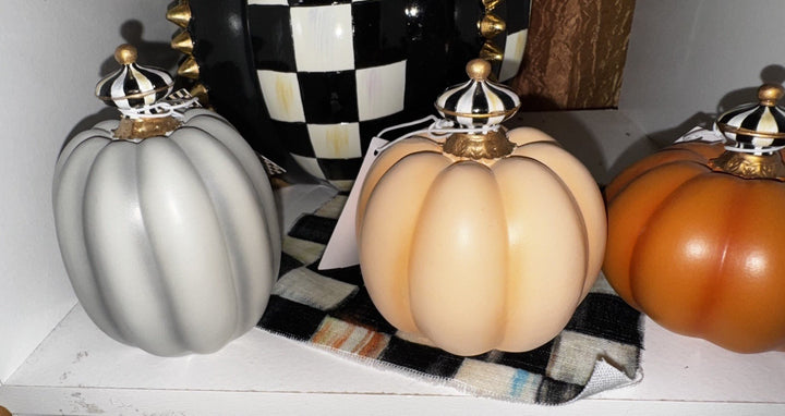 Fall On The Farm Mini Pumpkins, Set of 3 - Retired Orange And Grey- New