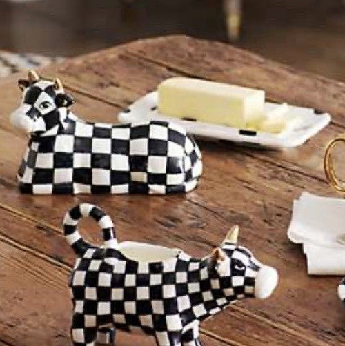 MACKENZIE CHILDS COW CREAMERY Butter Dish Courtly Check Retired
