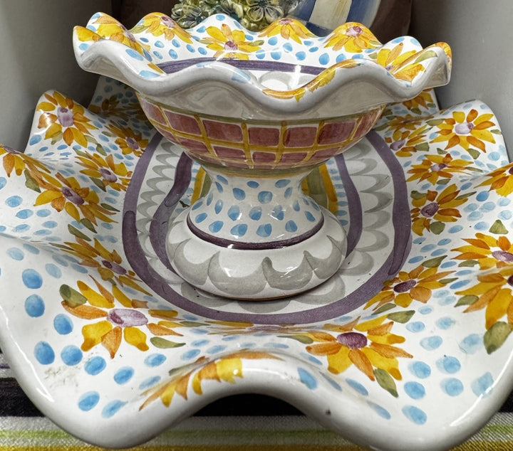 Mackenzie Childs Fluted Pedestal  Mini Taylor Fran Compote 4" Tall Retire