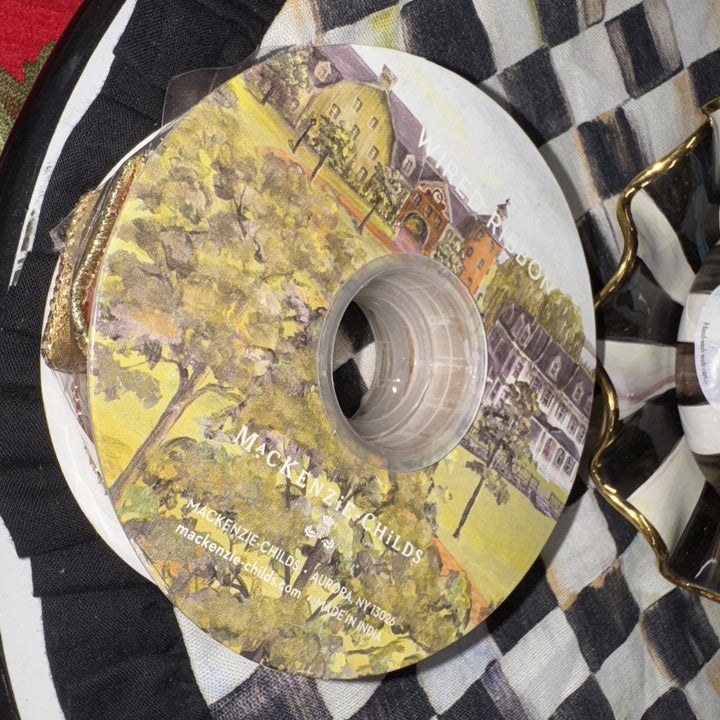 Mackenzie Childs 1" Rosy Check Gold Wired Ribbon NEW 10 Yards