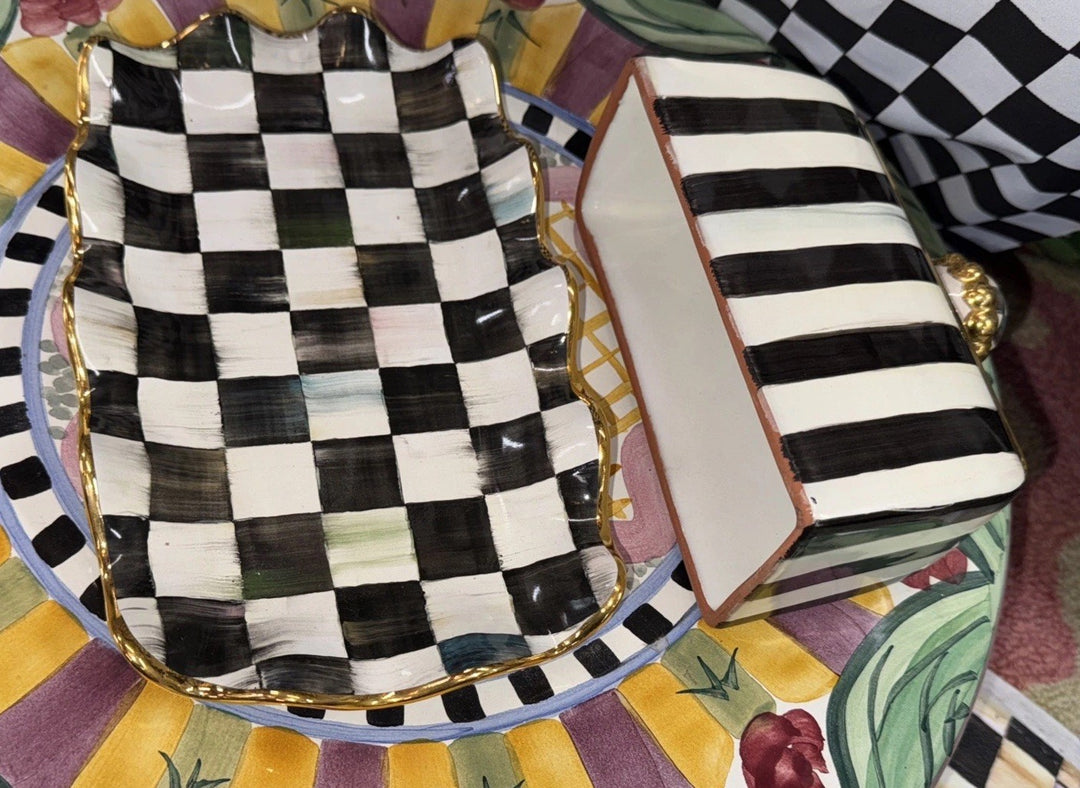 MACKENZIE CHILDS COURTLY CHECK CERAMIC BUTTERHOUSE New