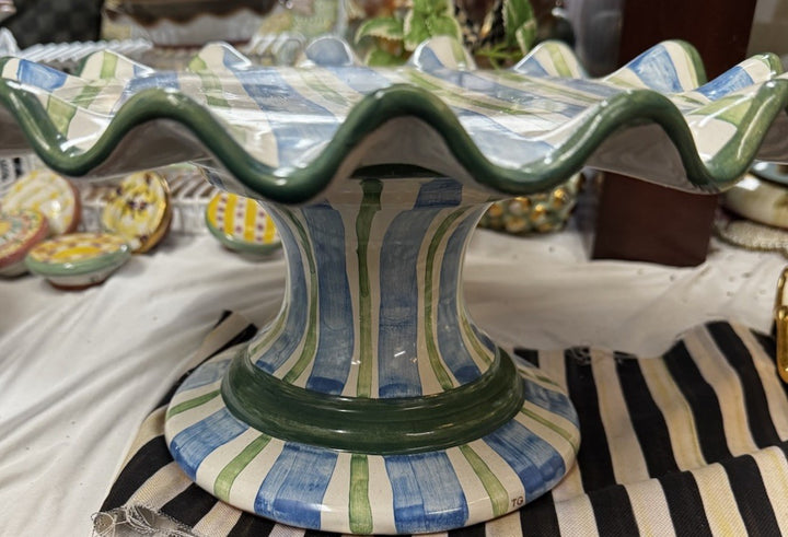 Mackenzie Childs Pencil & Paper Co Fluted Cake Stand Ceramic Made In Aurora