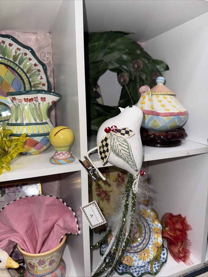 MACKENZIE CHILDS Courtly Check Bird  Clip  6” Tail 16” " Long- New Open Box