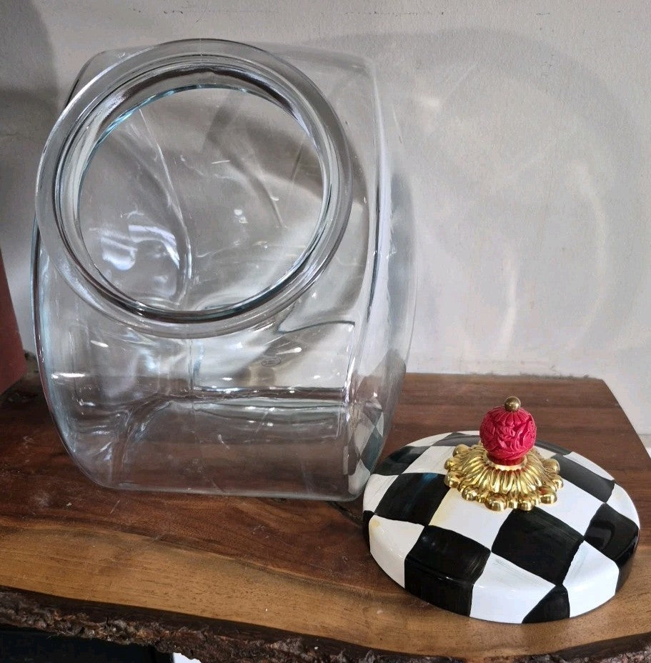 MacKenzie Childs  Cookie Jar with Courtly Check Enamel Lid- New
