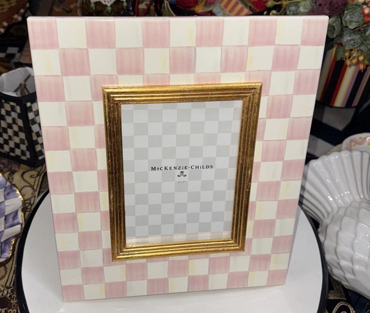 Mackenzie Childs Rosy CHECK picture frame holds 5”x7” ENAMEL