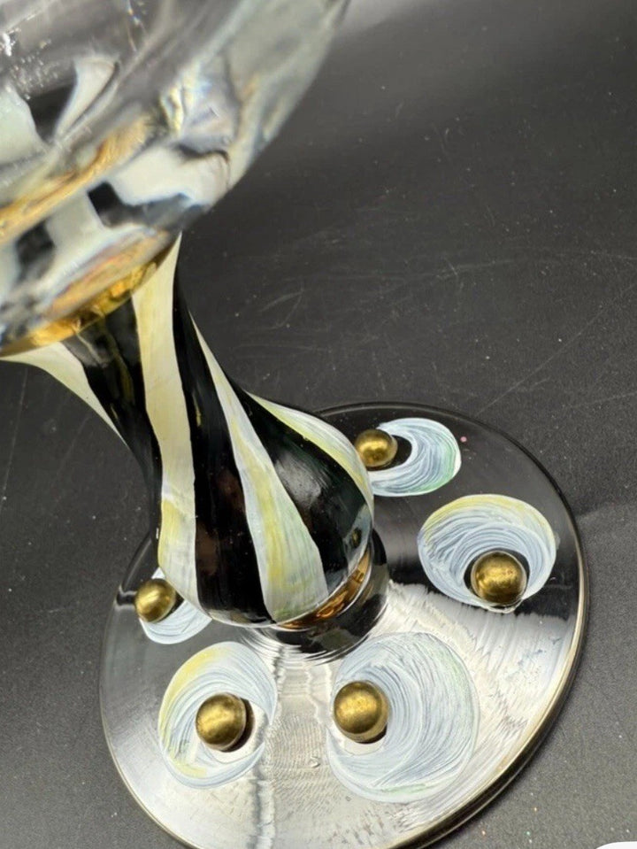 MacKenzie-Childs Tango Water Goblet 6.75" – Handblown Glass with Gold Rim