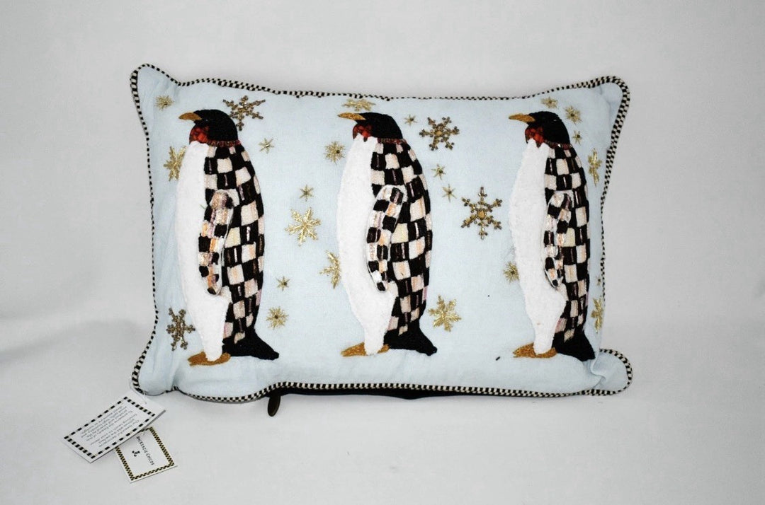 MacKenzie Childs Holiday Collection Penguin Parade Throw Pillow New