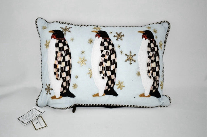 MacKenzie Childs Holiday Collection Penguin Parade Throw Pillow New