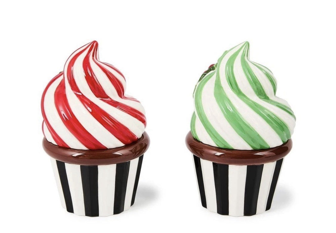 Brand New Mackenzie Childs Check It Out Ceramic Cupcake Boxes, Set of 2