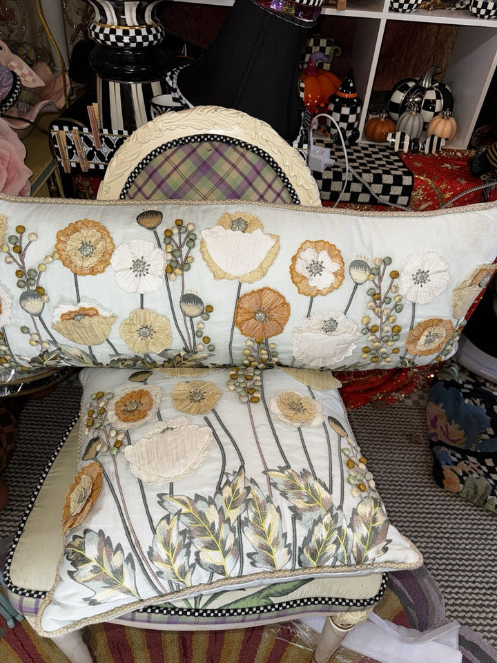 MACKENZIE-CHILDS Parchment Lumbar Linen And Silk  POPPY FIELD PILLOW- Read