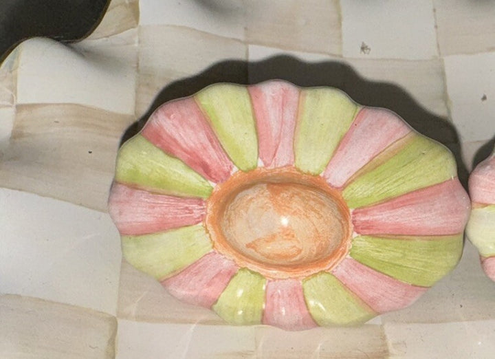 MacKenzie Childs Pottery Ribbed Majolica Cabinet Pulls 1 Knob- Pink And Green