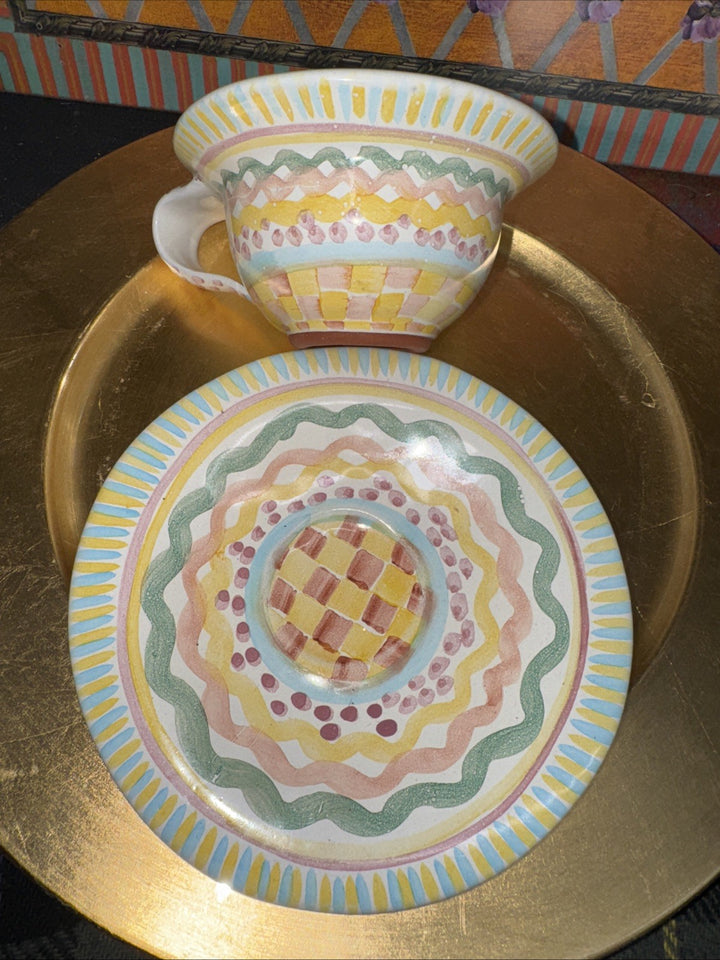 Victoria & Richard Era Mackenzie Childs Taylor Aurora  Cup And Saucer 1988