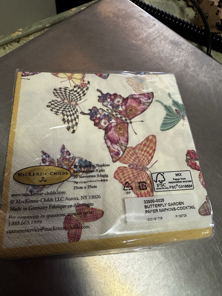 Retired Mackenzie Childs Butterfly Garden Cocktail Napkins New In Package