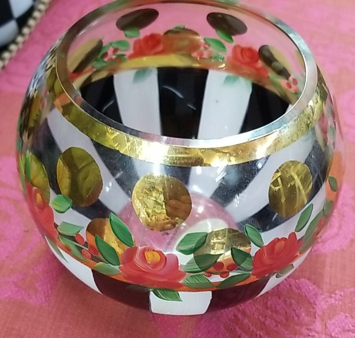 MacKenzie Childs Heirloom Black White Circus Heirloom Medium Votive Holder 4.5"