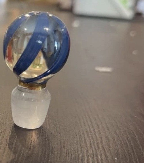 MacKenzie Childs Vinegar Cruet  Glass Knob Top authentic Blue Swirl Component