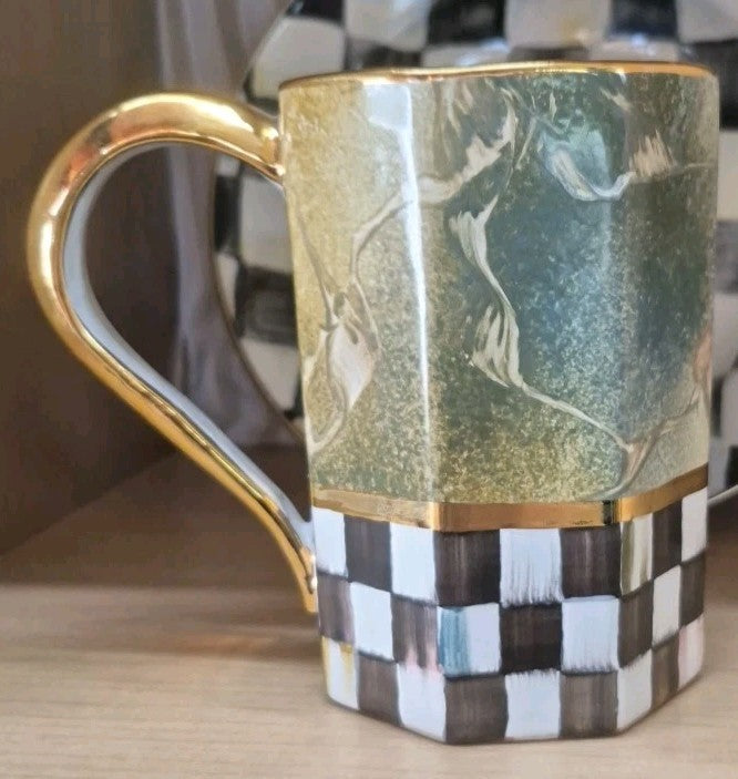 MacKenzie-Childs Cheltenham Ceramic Mug With Courtly Check And Gold Trim