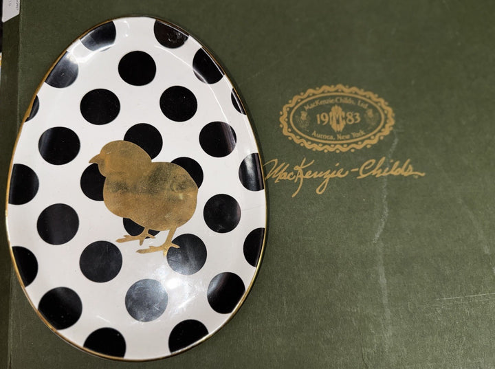 MACKENZIE CHILDS CERAMIC Chicken Polka Dot Egg Plate DESSERT PLATE