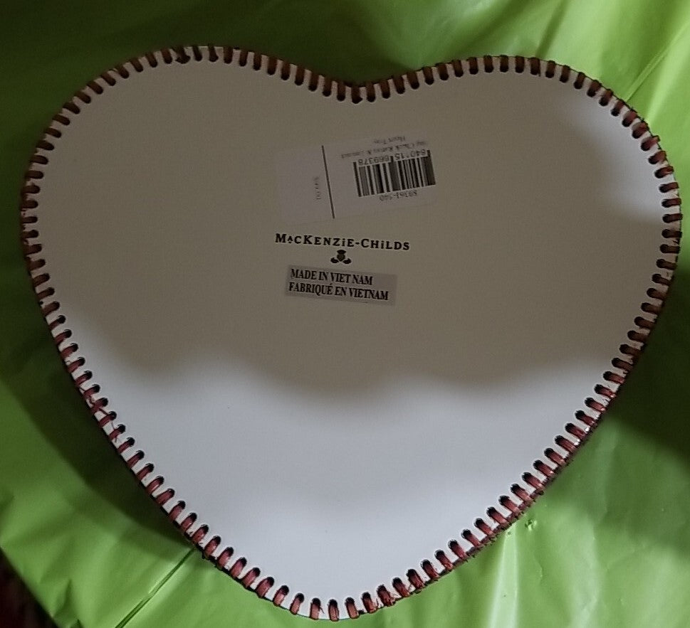 Mackenzie Childs STERLING Check Enamel Rattan Heart Serving Tray 9" New