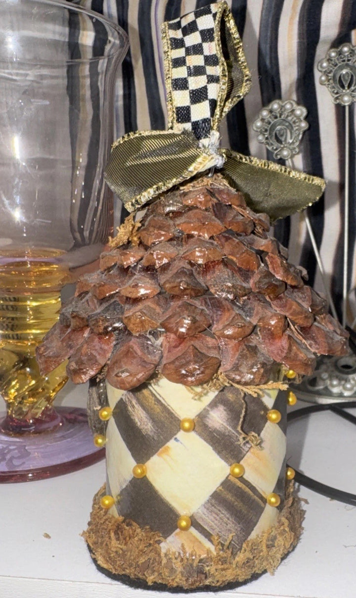 MacKenzie Childs VTG  Birdhouse Courtly Check Rare Pinecone 5” Ornament