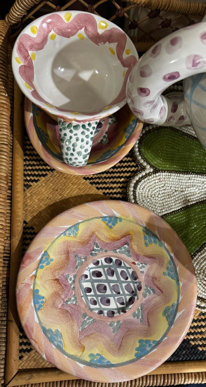 Mackenzie Childs Taylor Kukenhoff  Cup And Saucer  Ceramic