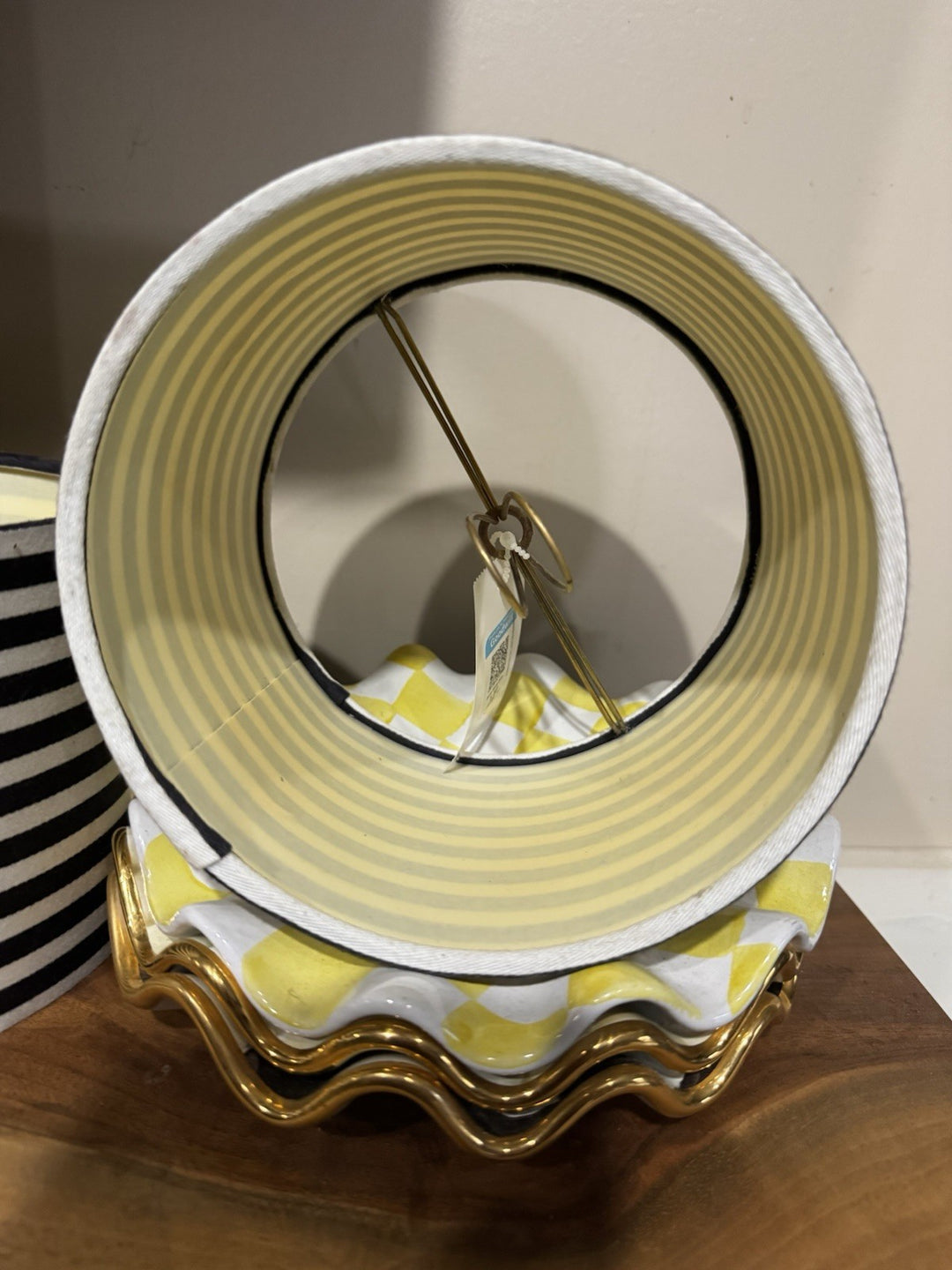 6 Inch Stripe Black And White Barrel Drum Clip on Chandelier Lampshade Set 2