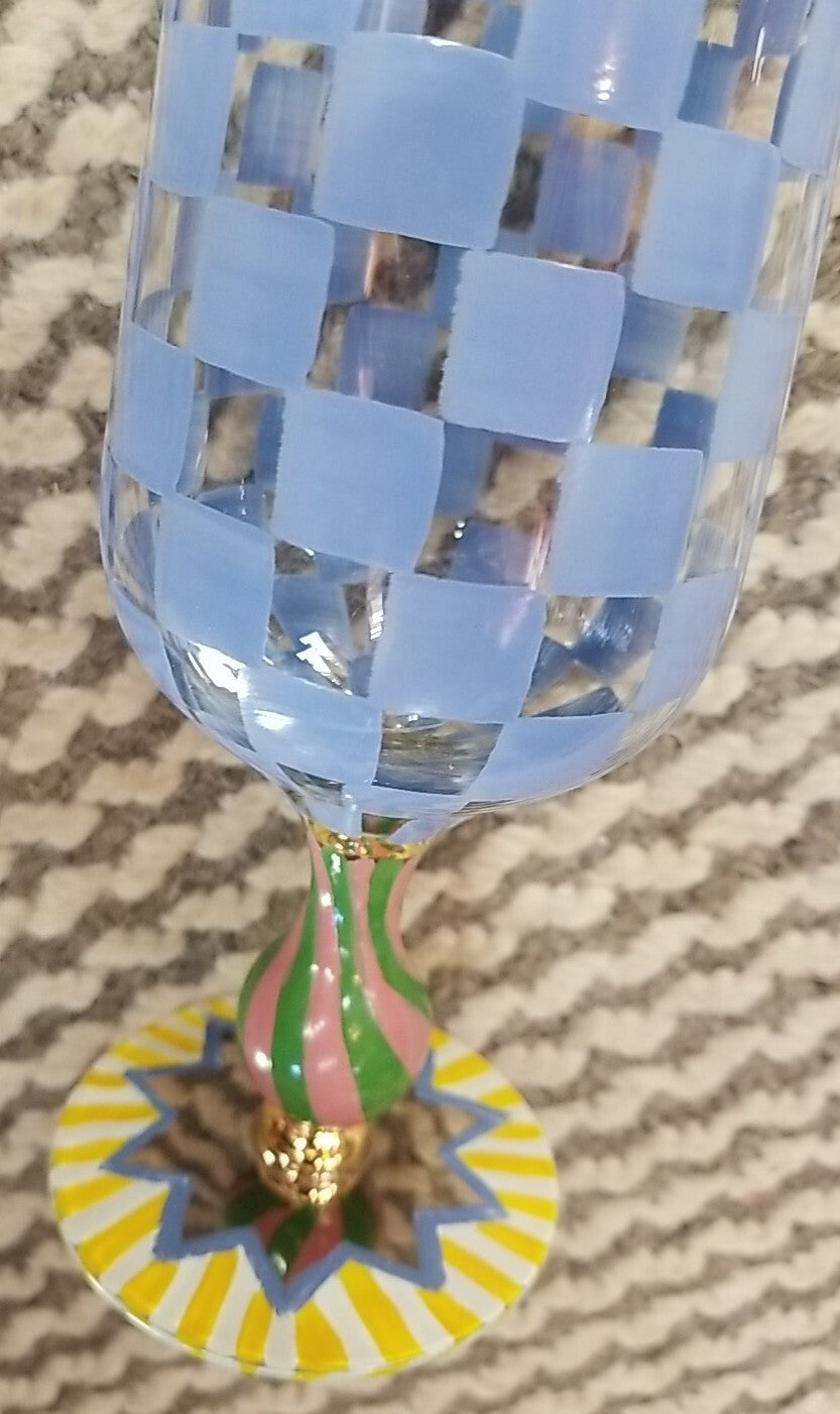 Mackenzie Circus Glass Water Goblets Childs Blue Checkered Collection