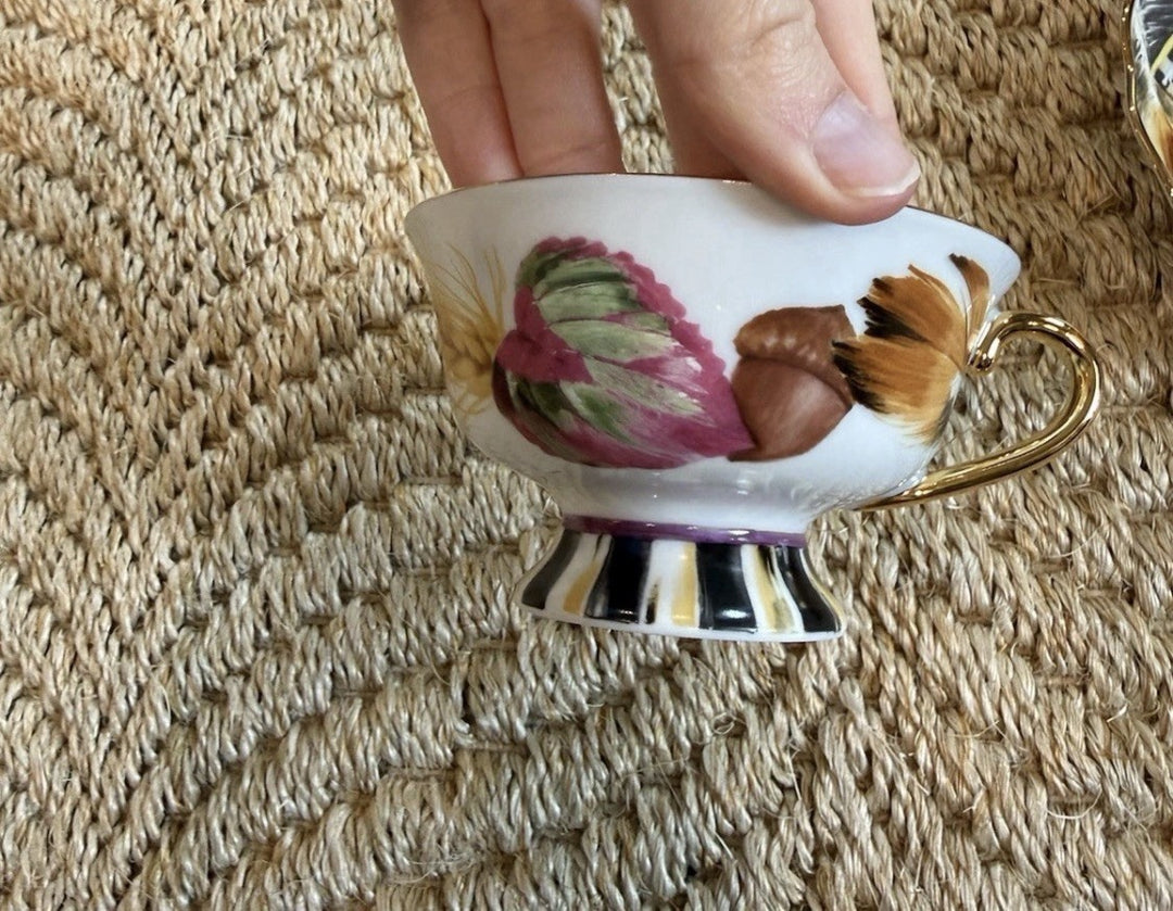 Retired MacKenzie Childs Pheasant Run Tea Cup Only Porcelain & Gold Portugal