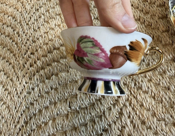Retired MacKenzie Childs Pheasant Run Tea Cup Only Porcelain & Gold Portugal