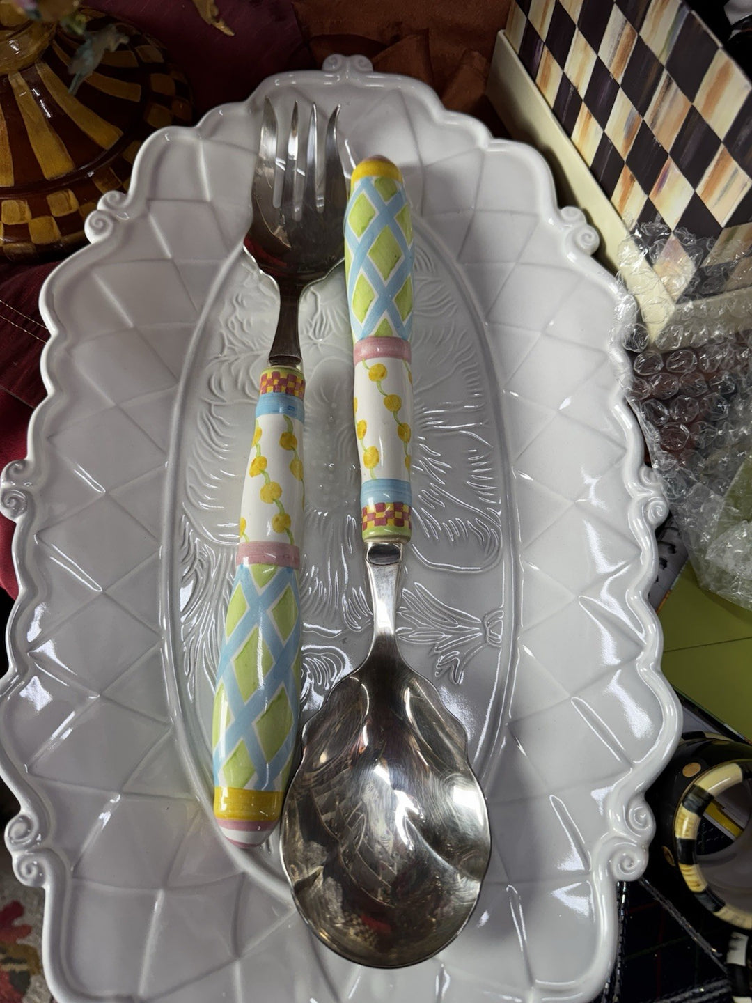 MACKENZIE CHILDS VINTAGE Wallcourt 12” LONG SERVING FORK & SPOON