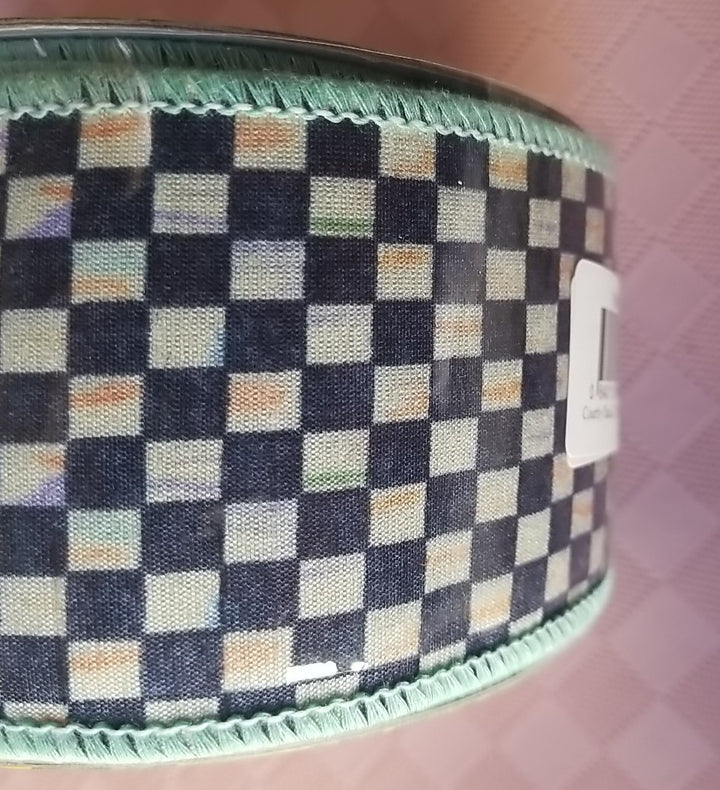 MacKenzie Childs Courtly Check Ribbon Aqua Blue Edge 2.5" Wide - Full Role New