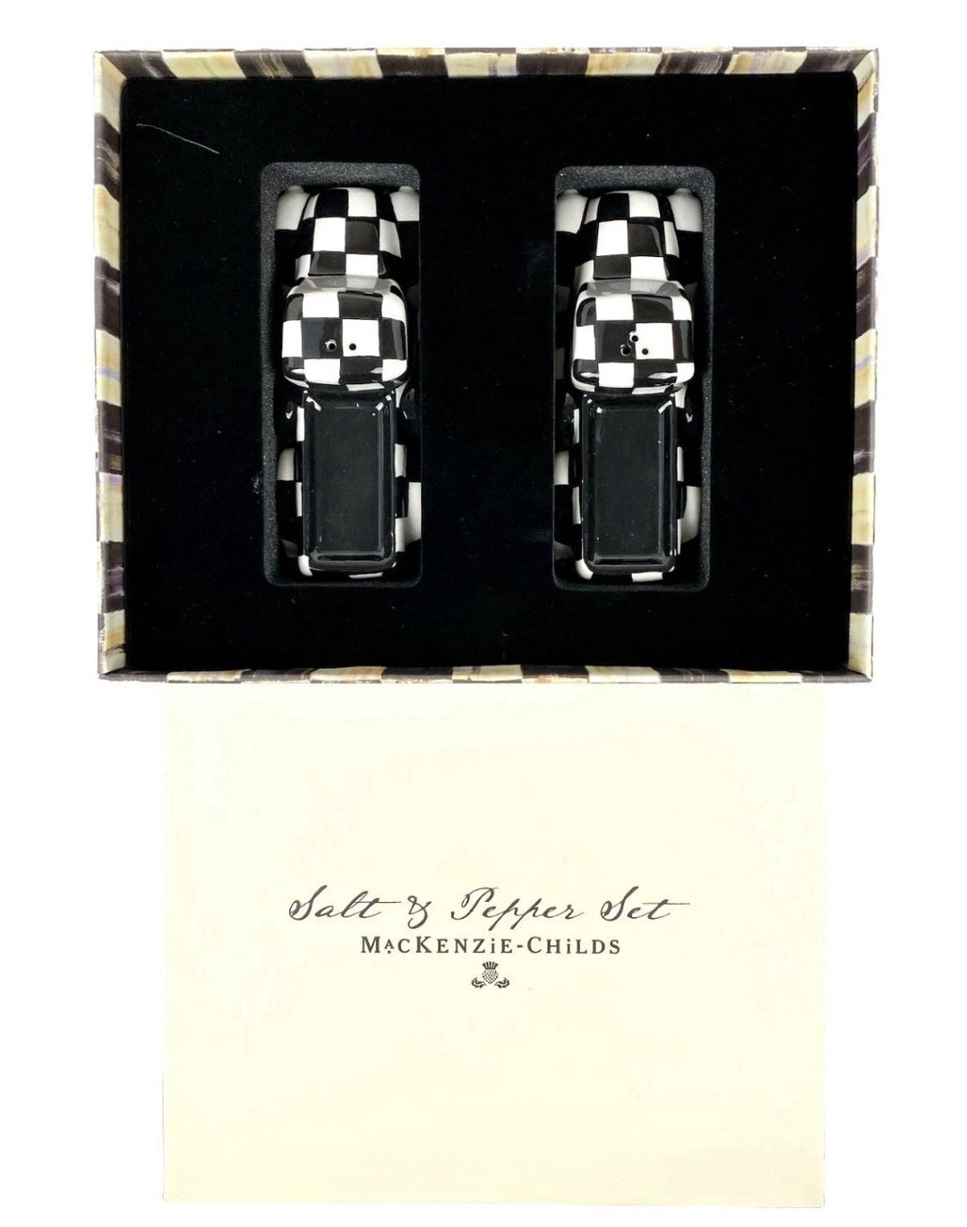 MacKenzie Childs Courtly Truck Salt & Pepper Shaker Set Retired New In Box