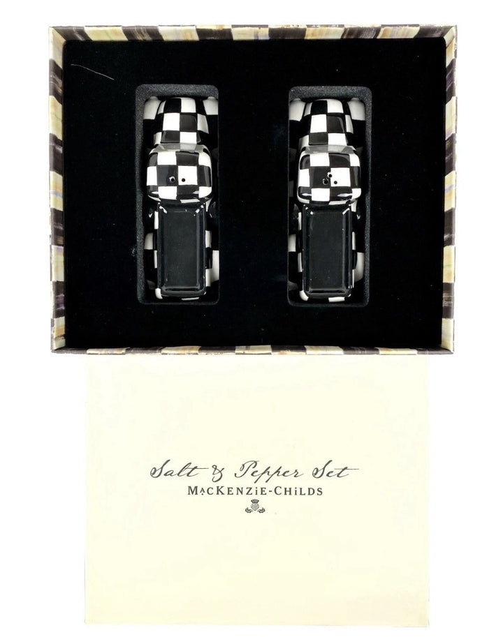 MacKenzie Childs Courtly Truck Salt & Pepper Shaker Set Retired New In Box