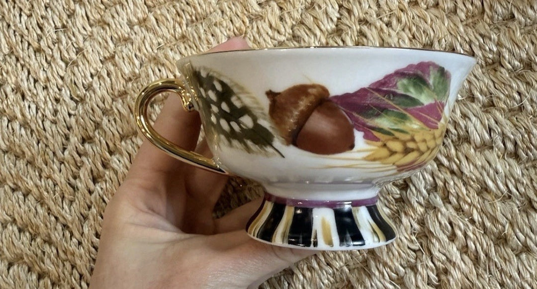 Retired MacKenzie Childs Pheasant Run Tea Cup Only Porcelain & Gold Portugal