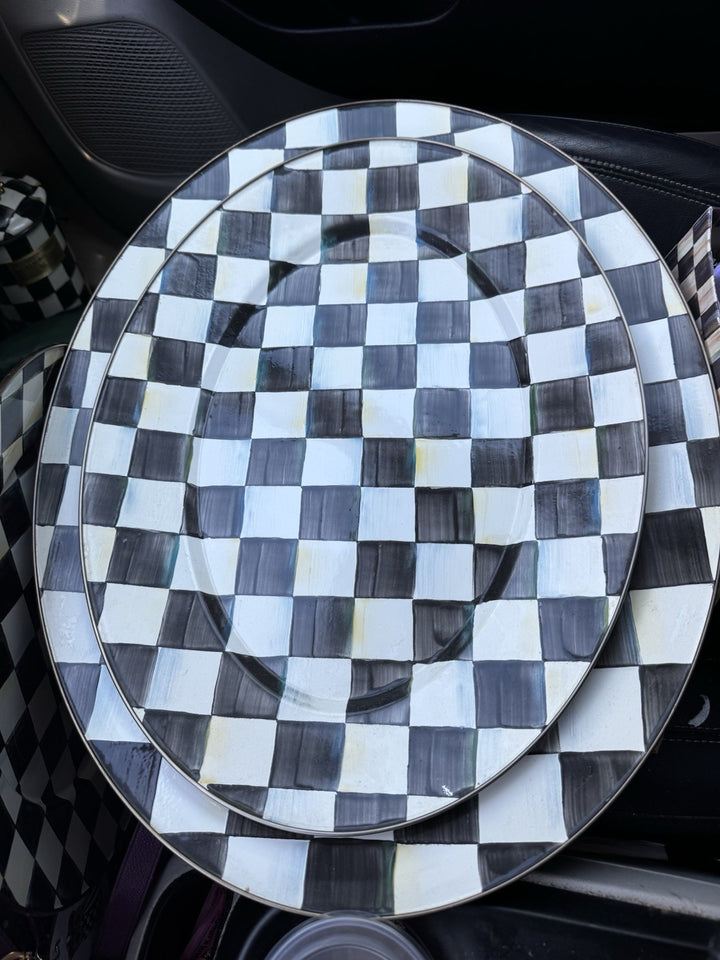 Mackenzie Childs One Courtly Check Large Oval Serving Platter Enamel 22”x17.5”