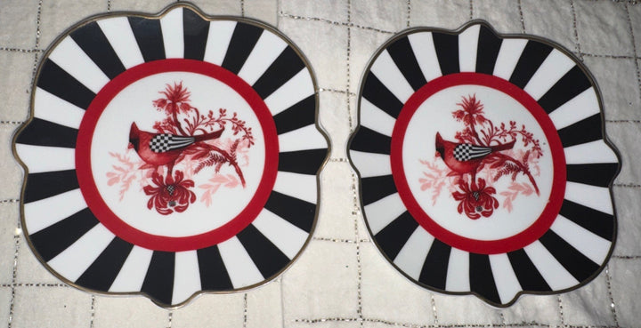 Mackenzie Childs Cardinal Toile 6” Wide Bread & Butter Plate- Set Of 2 NIB
