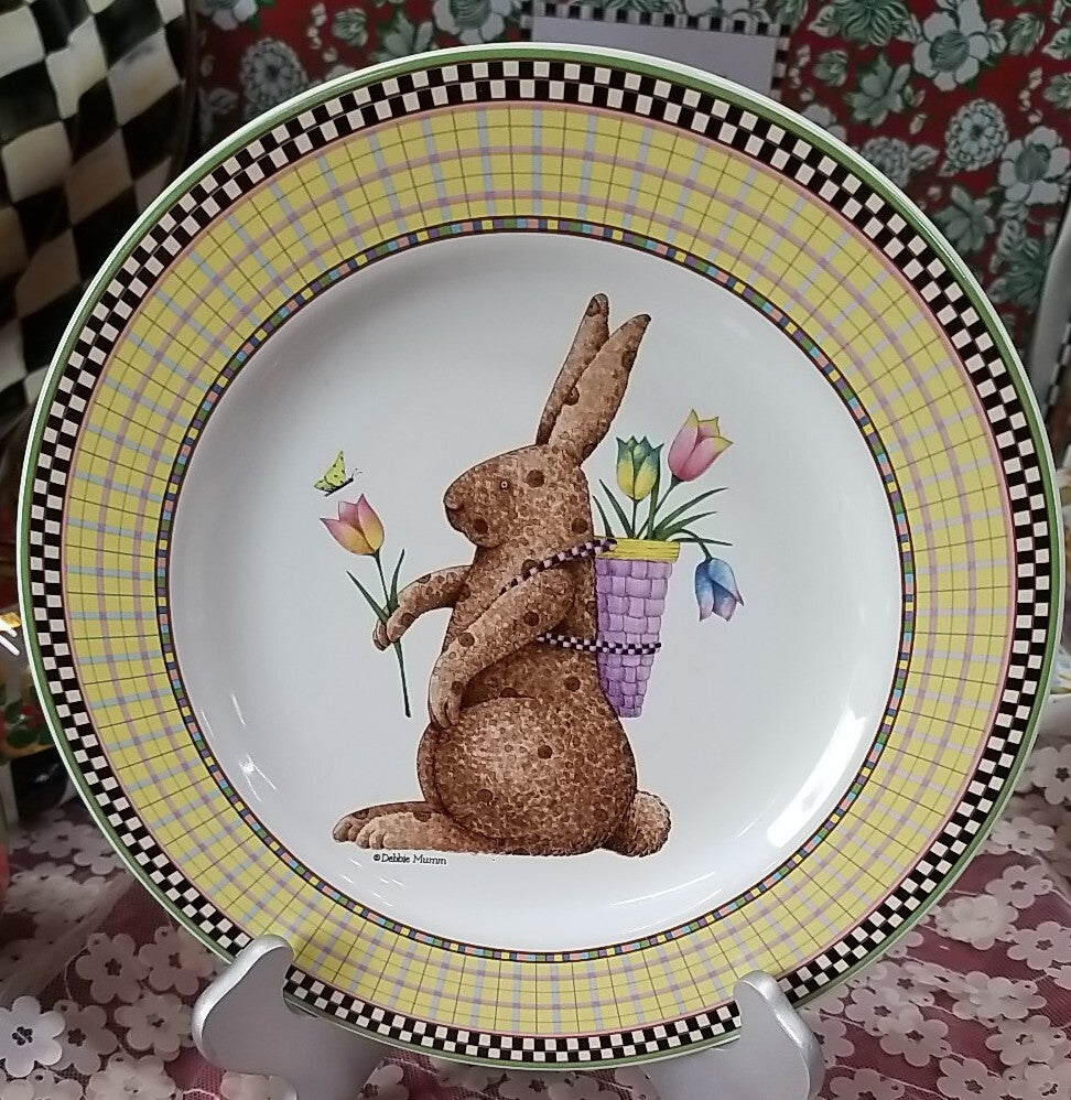 Debbie Mumm Sakura easter Plate  & Mug Set-Bunny 1998 Checks w flower basket