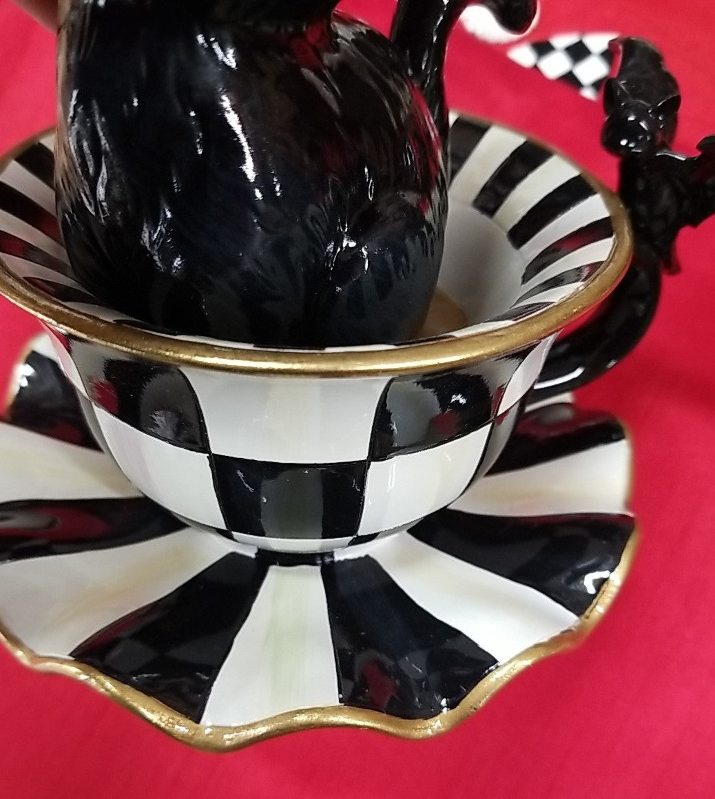 MacKenzie Childs Halloween Cat Teacup Figurine