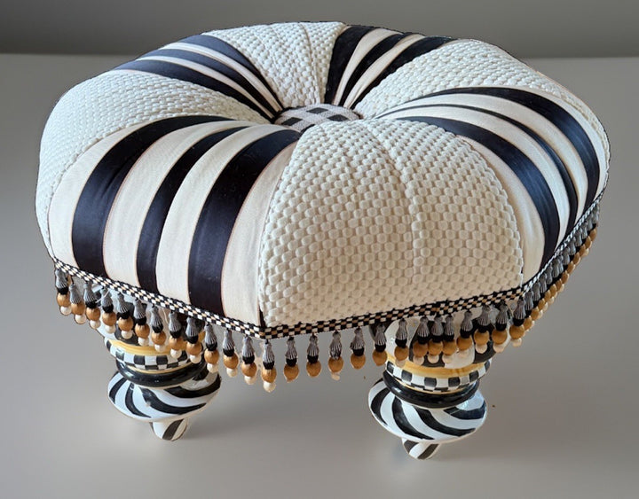 Mackenzie-Childs Black And White Beaded Retired  Setting Seat Ceramic Legs