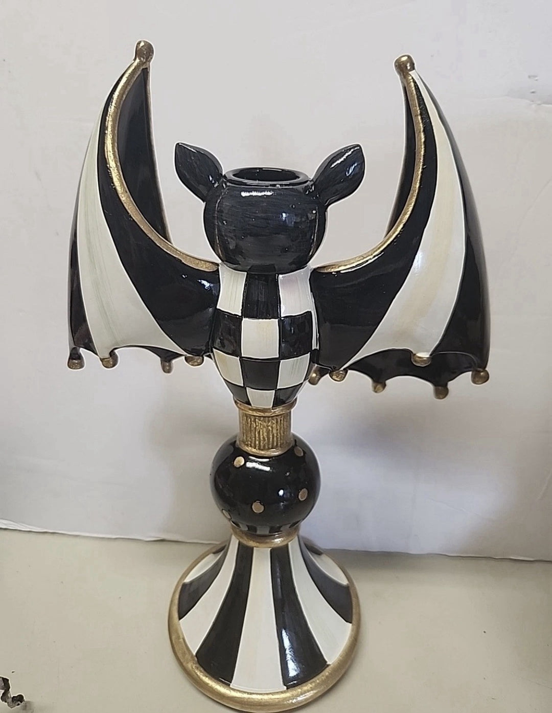 Mackenzie Childs courtly check bat spooky candle holder 10.5" H New