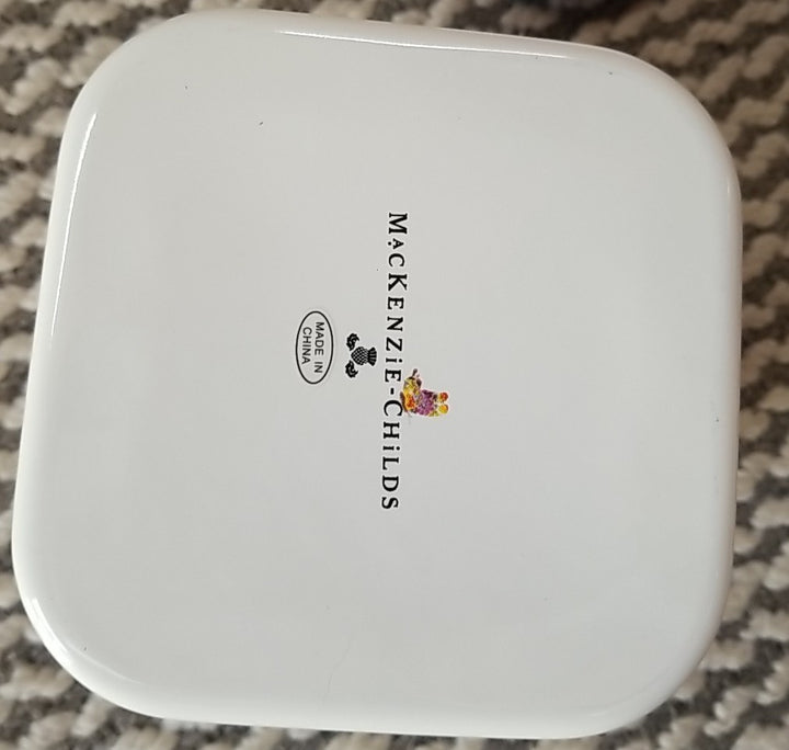 MacKenzie Childs Butterfly Garden Square Enamel Storage Container- New
