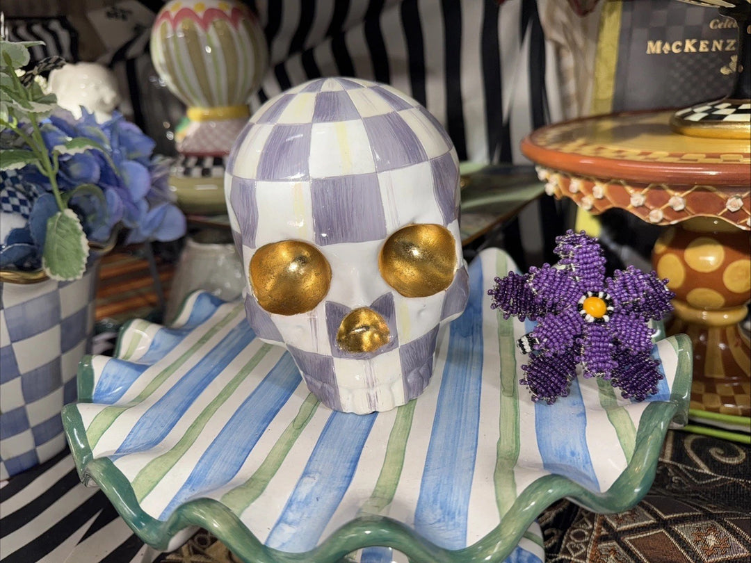 MacKenzie Childs Violet Purple  Check - QVC Exclusive Skull