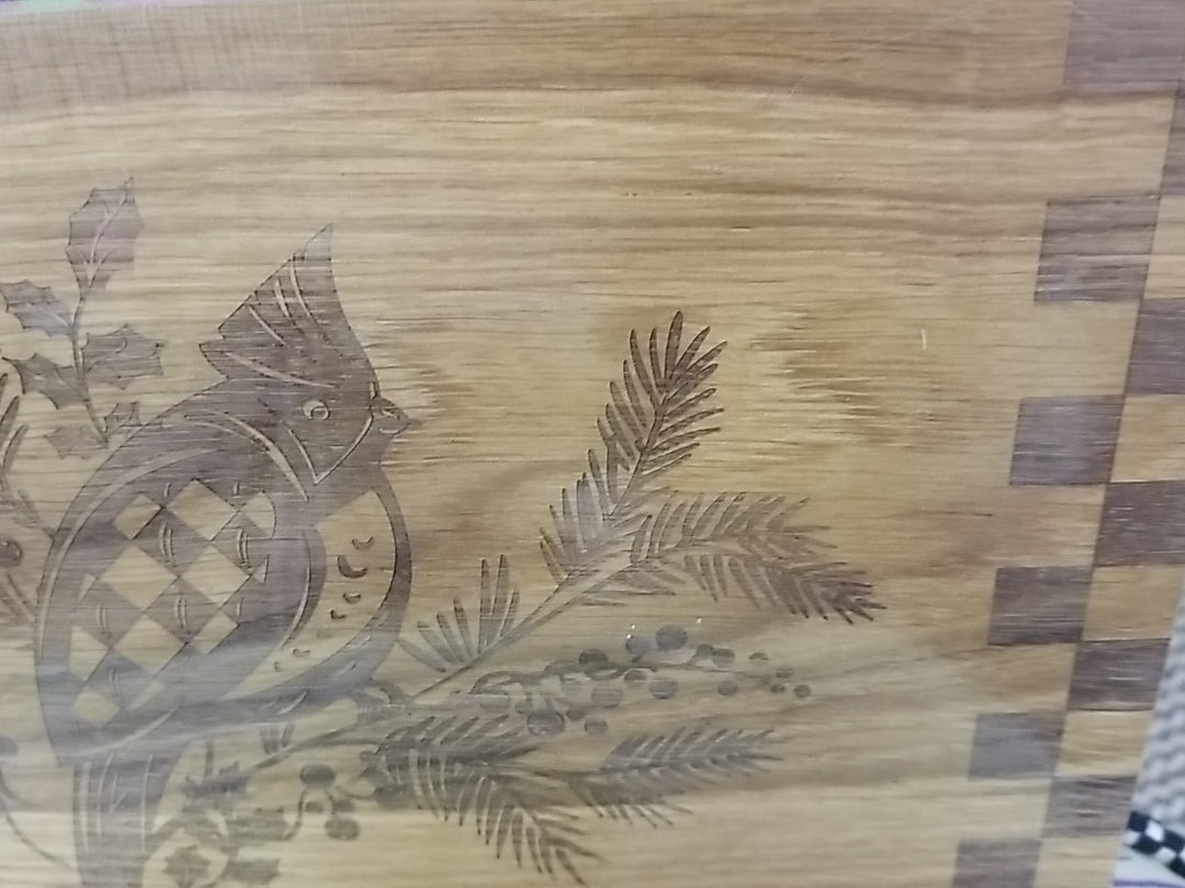 Mackenzie Childs Oak Laser Etched Wood Serving Tray Cardinal 12" x 8" x 0.75" P2