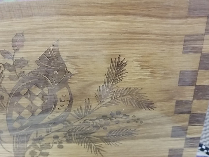 Mackenzie Childs Oak Laser Etched Wood Serving Tray Cardinal 12" x 8" x 0.75" P2
