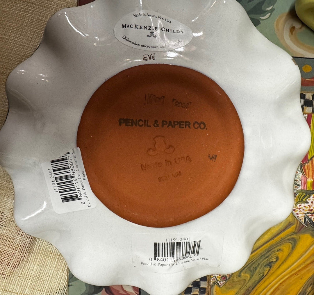 Mackenzie Childs Pen and Pencil Ceramic Fluted 6” Saucer . New
