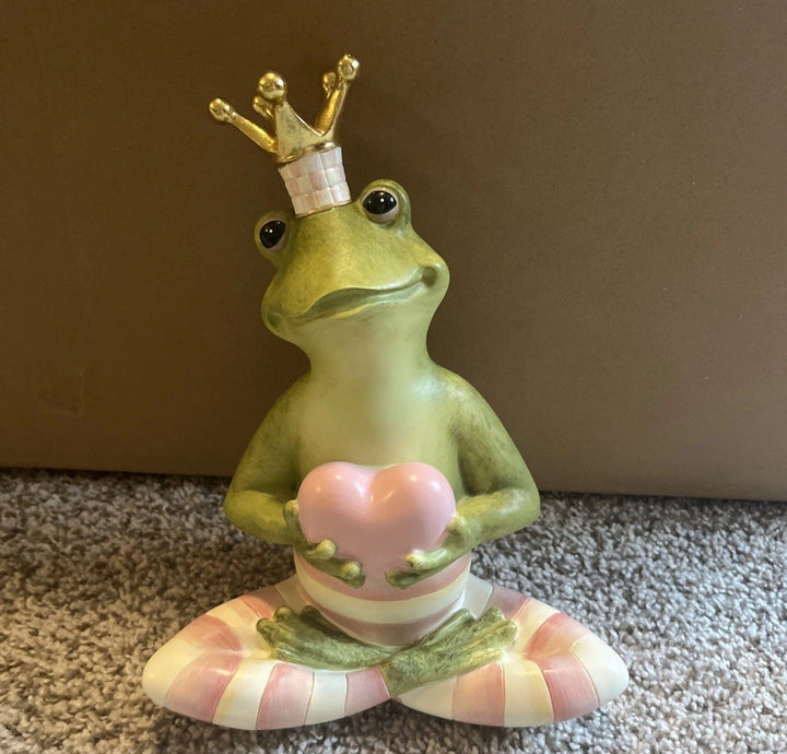 MACKENZIE CHILDS Resin Rosy Fergal the Frog with Heart Figurine Pink