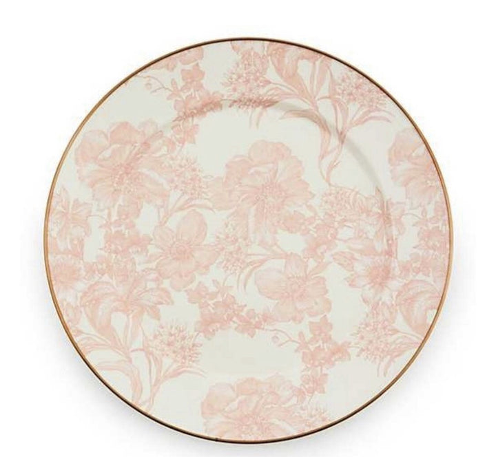 MacKenzie Childs Rosy Pink  Toile Enamel Charger Dinner Plate 12" Retired