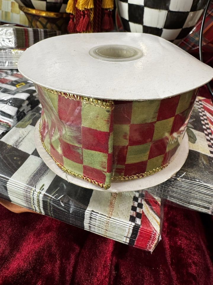 MacKenzie Childs Orchard Check 2” Wired Ribbon Brand New 10 Yards RETIRED