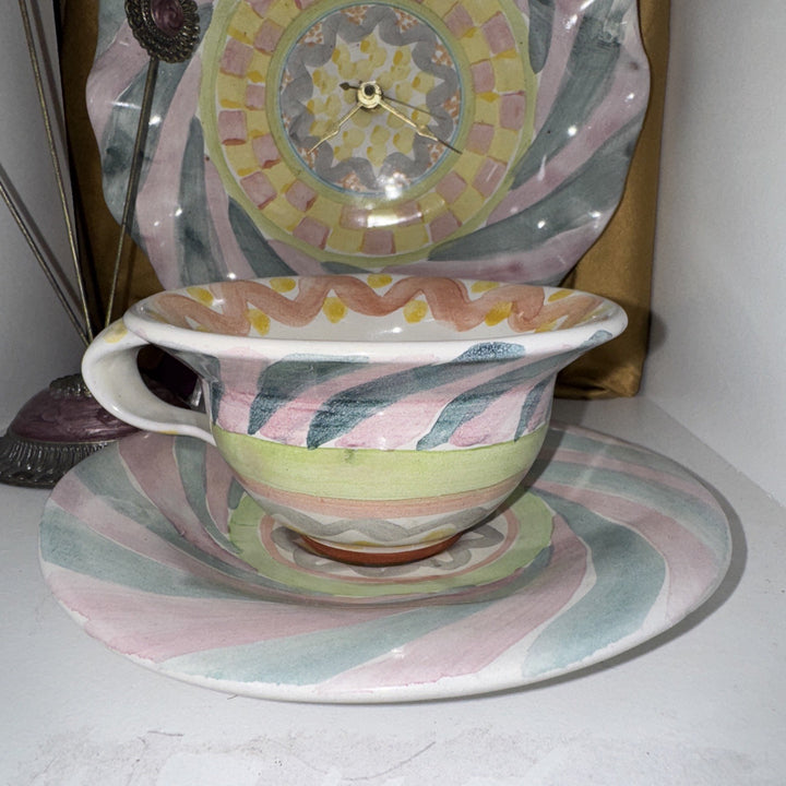 Victoria & Richard Era Mackenzie Childs Taylor CAYUGA Cup And Saucer 1988