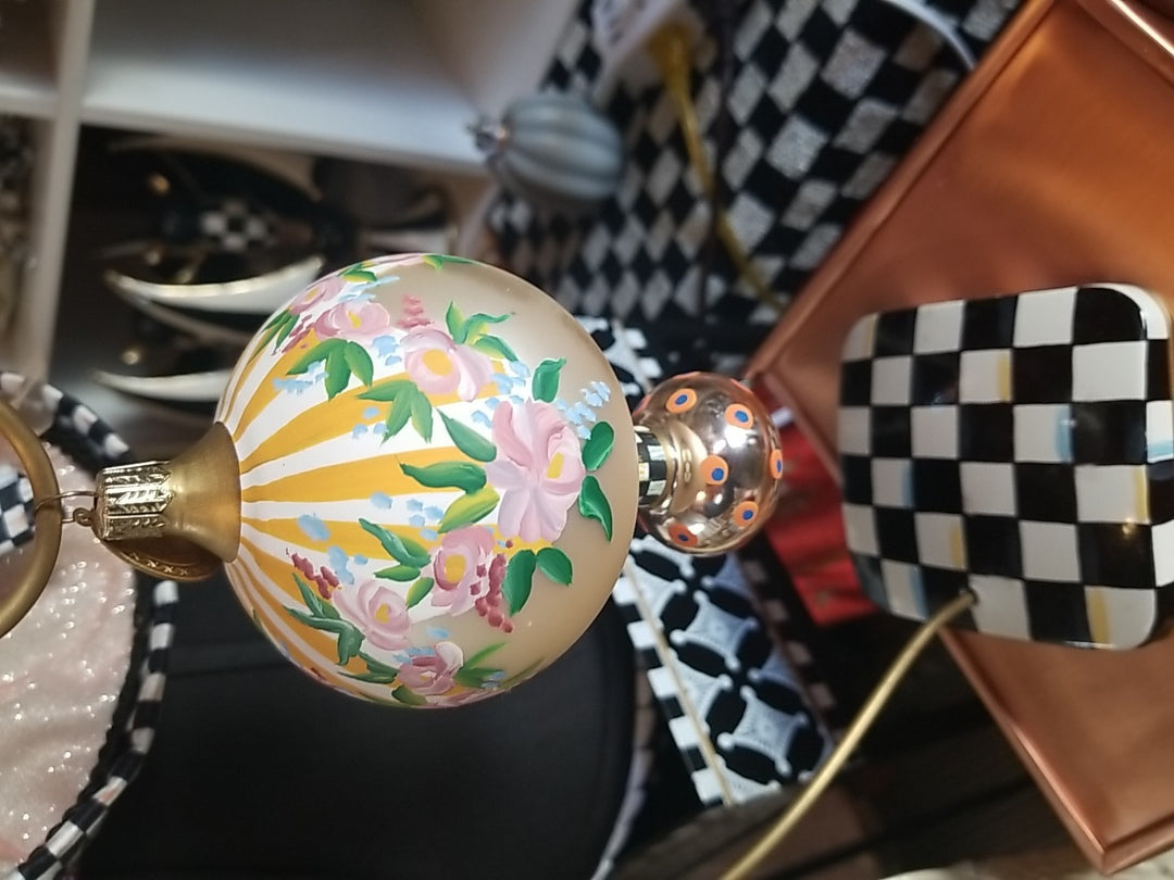 MacKenzie Childs Painted Awning Double Drop Glass Ornament