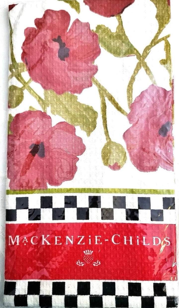 RETIRED MacKenzie Childs SET of 3 POPPY,  Daisy And Sunflower DISH TOWELs